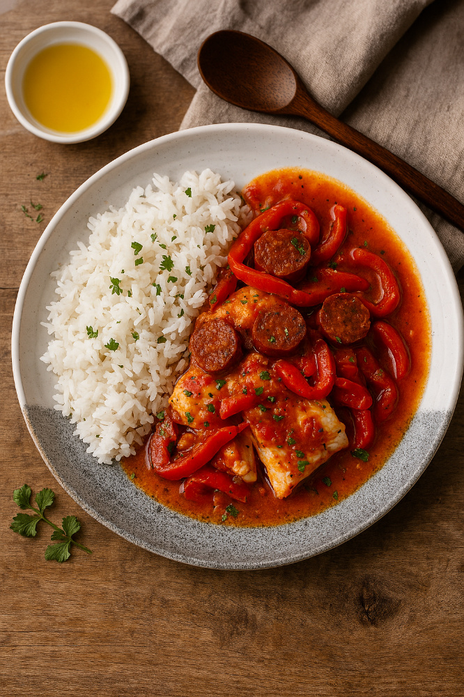 Cabillaud poivrons tomates chorizo